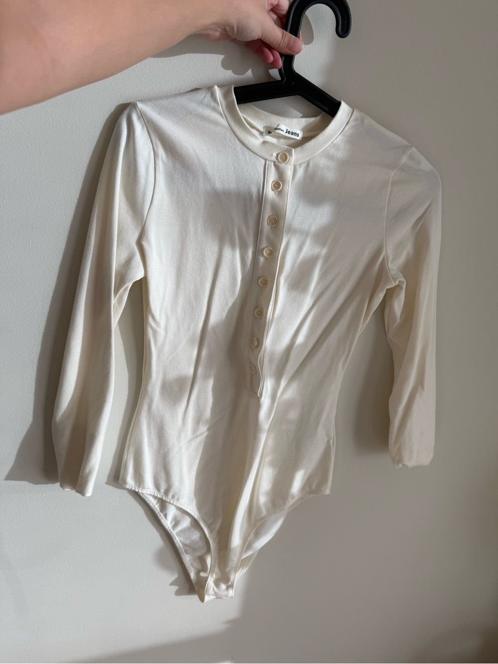 REFORMATION Cream Button-Front Long Sleeve Bodysuit